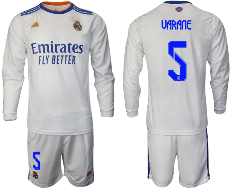 Men 2021-2022 Club Real Madrid home white Long Sleeve #5 Soccer Jersey